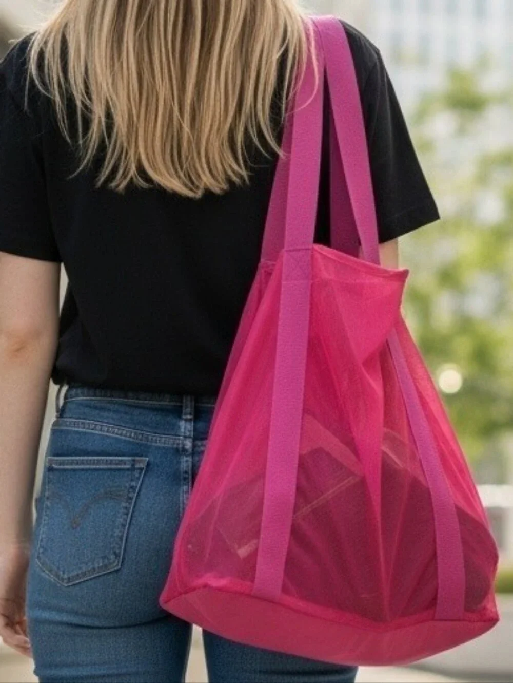 Shade & Shore Hot Pink Mesh Beach Pool Summer Tote Bag